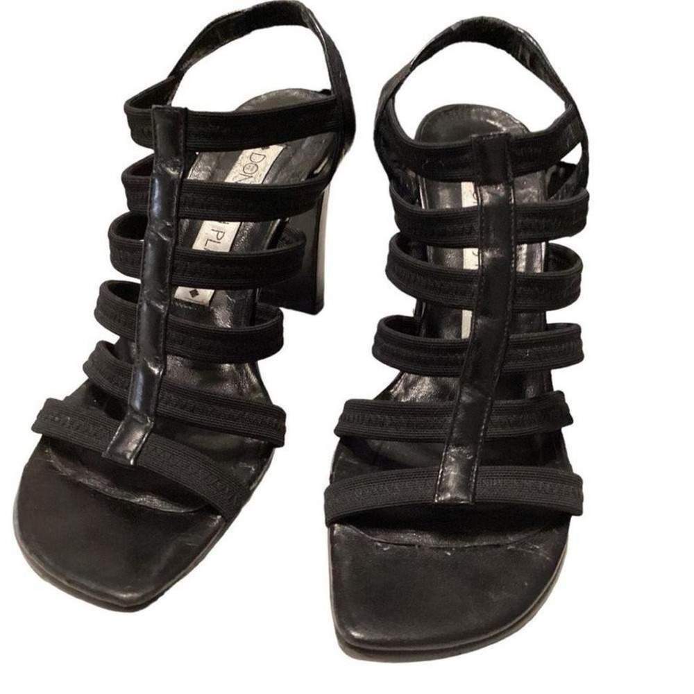 Donald Pliner Women's Black‎ Leather Fabric Strappy Sandals Sling Backs Size 6